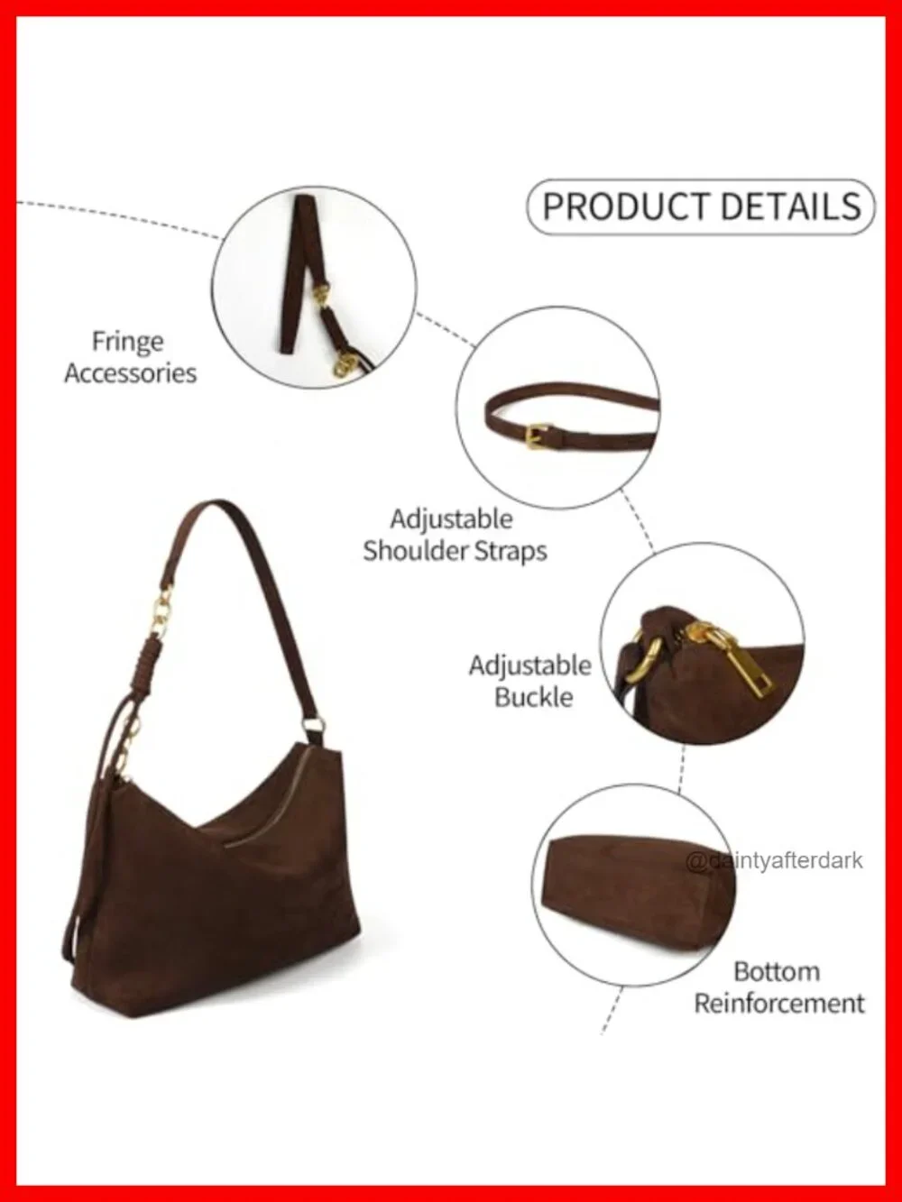 Faux Suede Hobo Bag with Crossbody Strap - Lightweight Slouchy Shoulder Purse